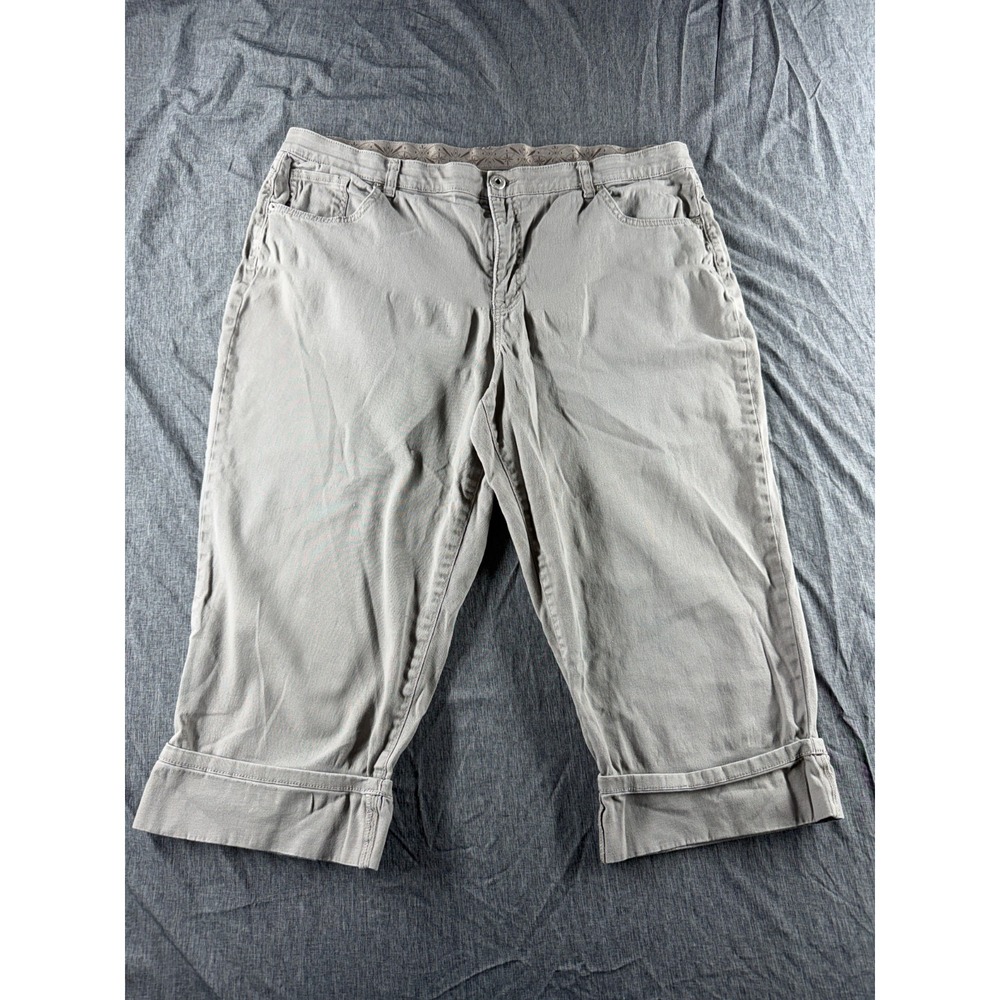 Faded Glory Womens 20W Gray Stretch Capri Pants Cuffed Cotton Plus Size